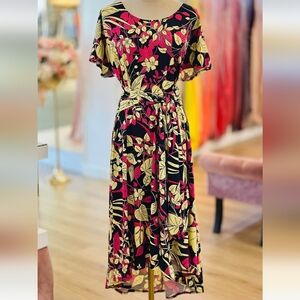 Signature Robbie Bee Black and Pink Floral Midi Dress